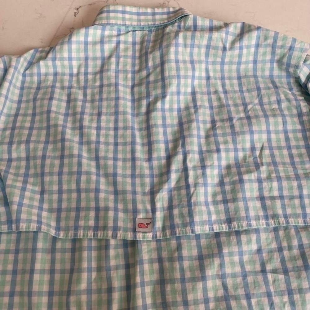 Vineyard Vines Harbor Shirt Blue Green Gingham Check Button Down Men's Size L - Picture 7 of 8